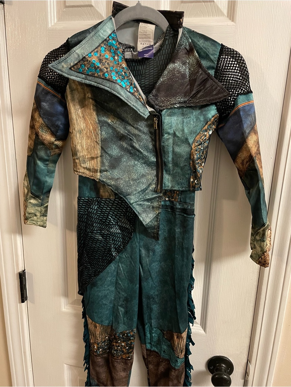Disney Descendants Uma Pirate Costume Teal Patchwork Faux-Leather Jacket